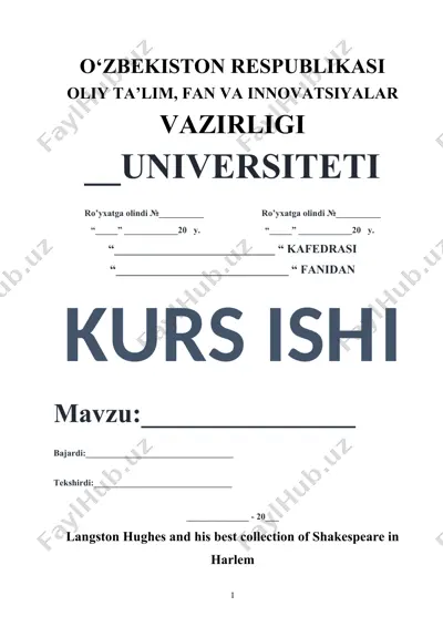 kurs ishi – langston hughes va "shakespeare in harlem" to‘plami — DOCX