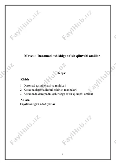 daromad oshishiga ta’sir qiluvchi omillar — DOCX