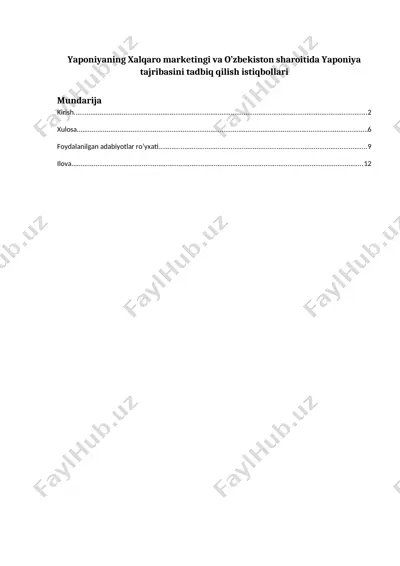 yaponiyaning xalqaro marketingi va o’zbekiston sharoitida yaponiya tajribasini tadbiq qilish istiqbollari — DOCX