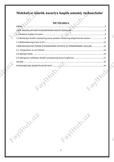 kurs ishi: molekulyar kinetik nazariya haqida umumiy tushunchalar — DOCX