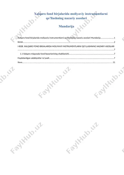 xalqaro fond birjalarida moliyaviy instrumentlarni qo’llashning nazariy asoslari — DOCX