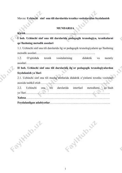 uchinchi sinf ona tili darslarida texnika vositalaridan foydalanish — DOCX