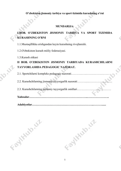 o’zbekiston jismoniy tarbiya va sport tizimida kurashning o’rni — DOCX