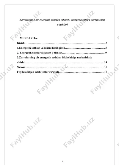 zarralarning bir energetik sathdan ikkinchi energetik sathga nurlanishsiz o‘tishlari — DOCX