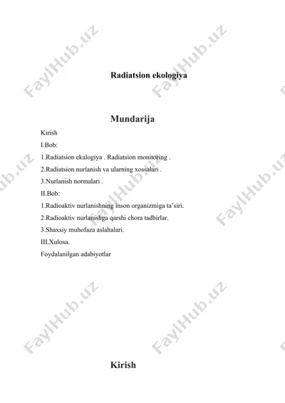 radiatsion ekologiya — DOCX