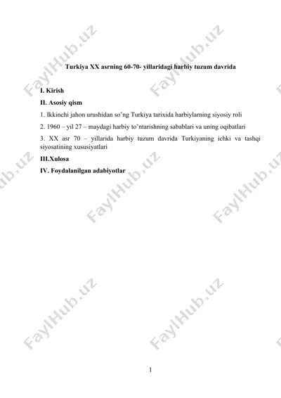 turkiya xx asrning 60-70-yillardagi harbiy tuzum davrida — DOCX