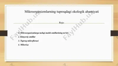 mikroorganizmlarning tuproqdagi ekologik ahamiyati — PPTX