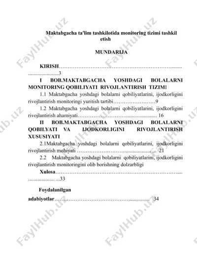 maktabgacha ta'lim tashkilotida monitoring tizimi tashkil etish — DOCX