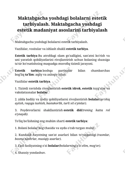 maktabgacha yoshdagi bolalarni estetik tarbiyalash — DOCX