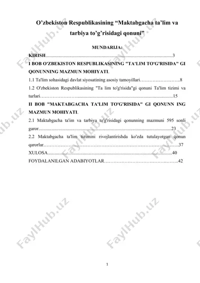 maktabgacha ta’lim va tarbiya to’g’risidagi qonun — DOCX