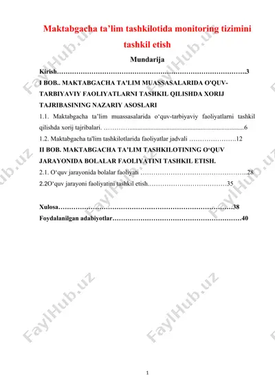 maktabgacha ta’lim tashkilotida monitoring tizimini tashkil etish — DOCX