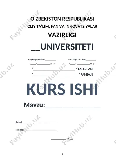 kurs ishi: o‘zbekistonda 1920-1930 yillarda madaniy, ijtimoiy-iqtisodiy hayot — DOCX