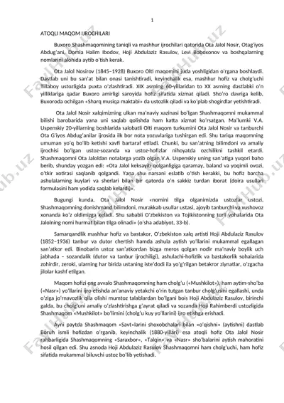 atoqli maqom ijrochilari va ularning merosi — DOCX
