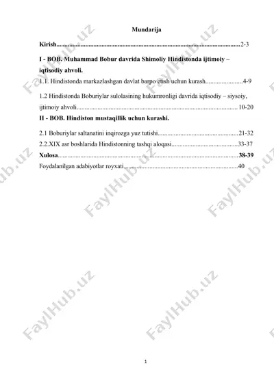 hindistonning yangi davrda tarixiy rivojlanishining asosiy voqealar va jarayonlari (kurs ishi) — DOCX