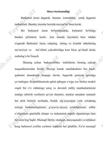 shaxs barkamolligi taqdimoti — DOCX
