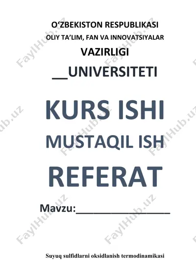 suyuq sulfidlarni oksidlanish termodinamikasi va kinetikasi — DOCX
