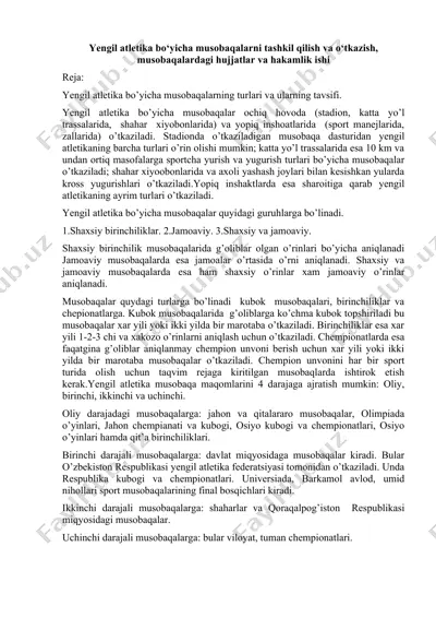 yengil atletika bo‘yicha musobaqalarni tashkil qilish va o'tkazish — DOCX