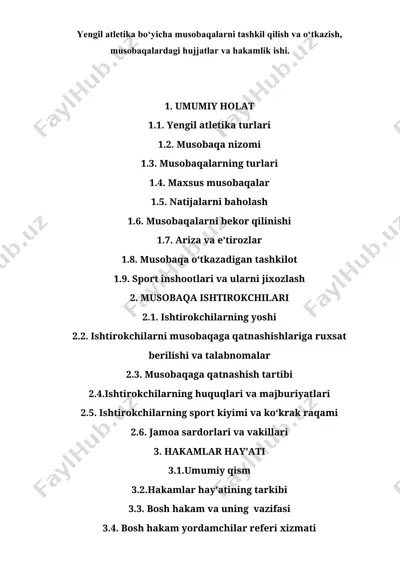 yengil atletika bo‘yicha musobaqalarni tashkil qilish va o‘tkazish, musobaqalardagi hujjatlar va hakamlik ishi — DOCX