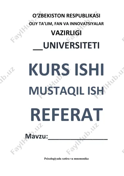 psixologiyada xotira va mnemonika — DOCX