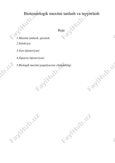 biotexnologik muxitni tanlash va tayyorlash — DOC