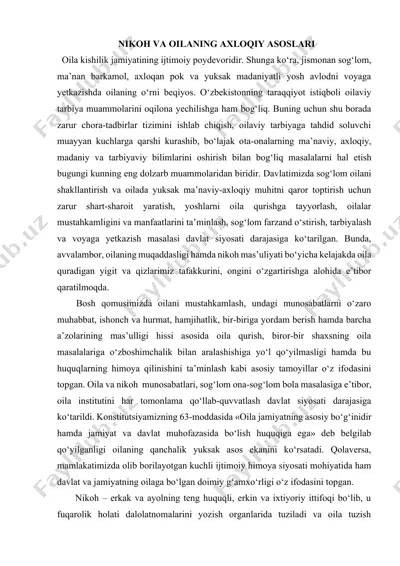 nikoh va oilaning axloqiy asoslari — DOCX