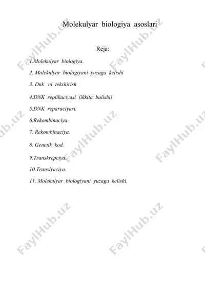 molekulyar biologiya asoslari — DOC