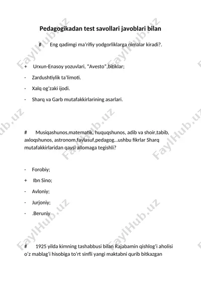 pedagogikadan test savollari javoblari bilan — DOCX