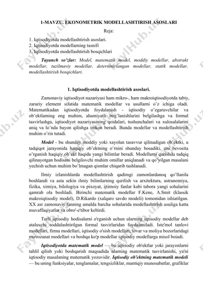ekonometrik modellashtirish asoslari — DOCX