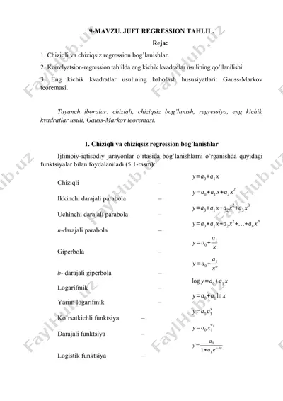 juft regression tahlil — DOCX