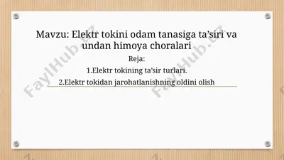 elektr tokini odam tanasiga ta’siri va undan himoya choralari — PPTX