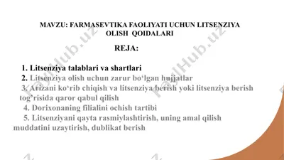 farmatsevtika faoliyati uchun litsenziya olish qoidalari — PPTX
