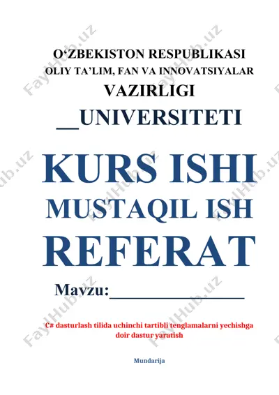c# dasturlash tilida uchinchi tartibli tenglamalarni yechishga doir dastur — DOCX