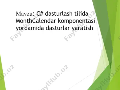 monthcalendar komponentasi (c# dasturlash tili) — PPT