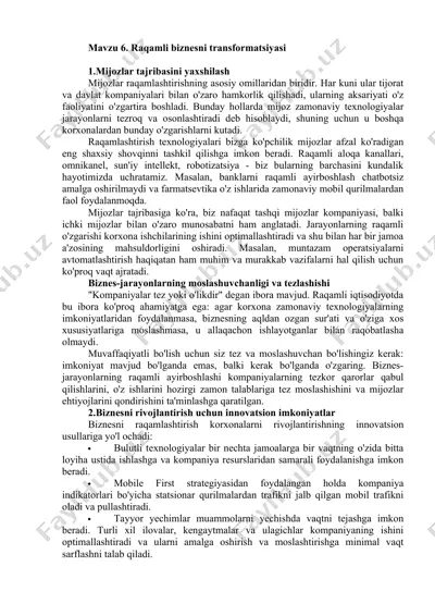 raqamli biznesni transformatsiyasi — DOCX