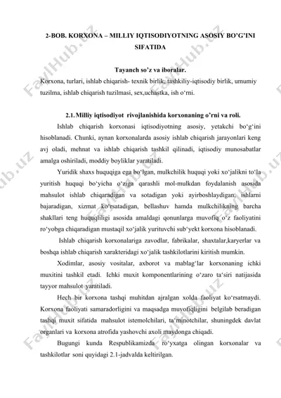 korxona – milliy iqtisodiyotning asosiy bo‘g‘ini — DOCX
