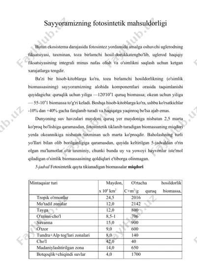 sayyoramizning fotosintetik mahsuldorligi — DOCX