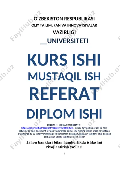 jahon banklari bilan hamkorlikda ishlashni rivojlantirish yo‘llari — DOCX
