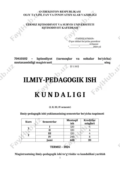 ilmiy-pedagogik ish kundaligi — DOCX