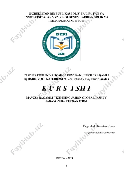 raqamli tizimning jahon globallashuv jarayonida tutgan o'rni — DOCX