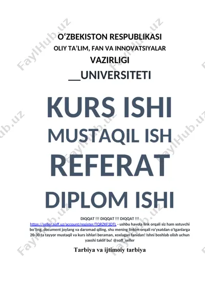 tarbiya va ijtimoiy tarbiya bo‘yicha kurs ishi — DOCX