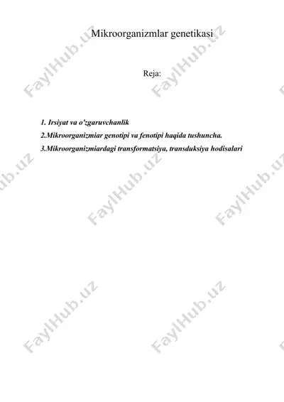 mikroorganizmlar genetikasi — DOCX