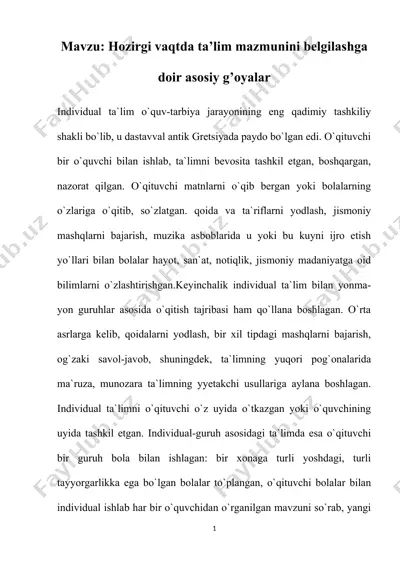 dars-ta’limini tashkil etishning asosiy shakllari — DOCX