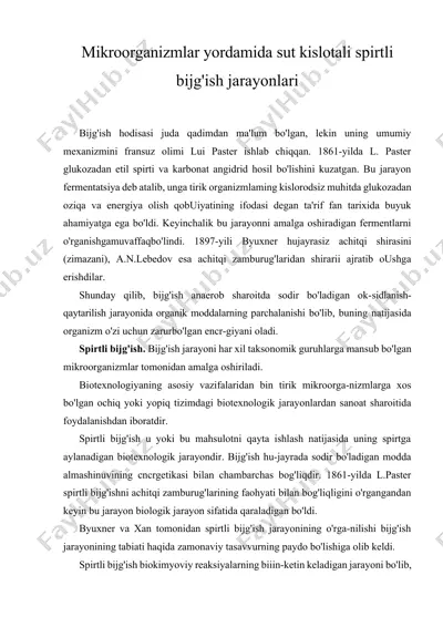 mikroorganizmlar yordamida sut kislotali spirtli bijg'ish jarayonlari — DOCX
