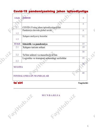 covid-19 pandemiyasining jahon iqtisodiyotiga ta'siri — DOCX