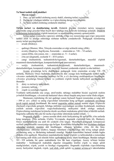 ta’limni tashkil etish shakllari — DOCX