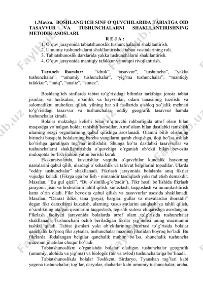boshlang’ich sinf o‘quvchilarida tabiatga oid tasavvur va tushunchalarni shakllantirishning metodik asoslari — DOCX