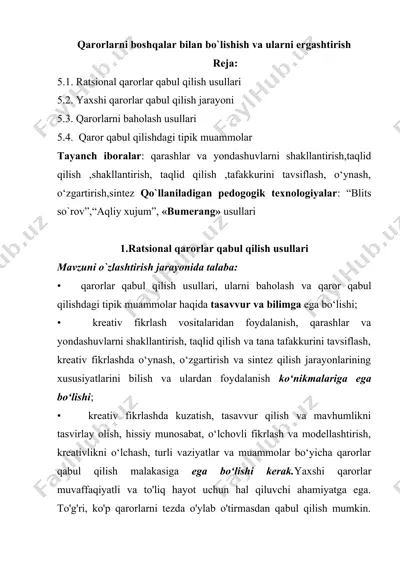 qaror qabul qilish jarayoni va usullari taqdimoti — DOCX