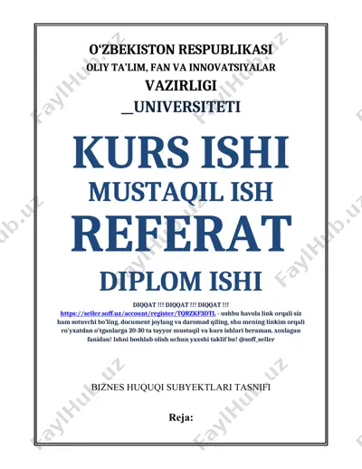 biznes huquqi subyektlari tasnifi va xususiy tadbirkorlik haqida ma'lumot — DOCX
