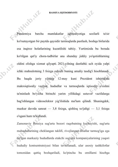 rossiya sug'urta bozori tahlili (2018 yil 1-choragi) — DOCX