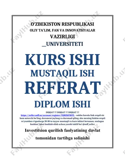 investitsion qurilish faolyatining davlat tomonidan tartibga solinishi — DOCX